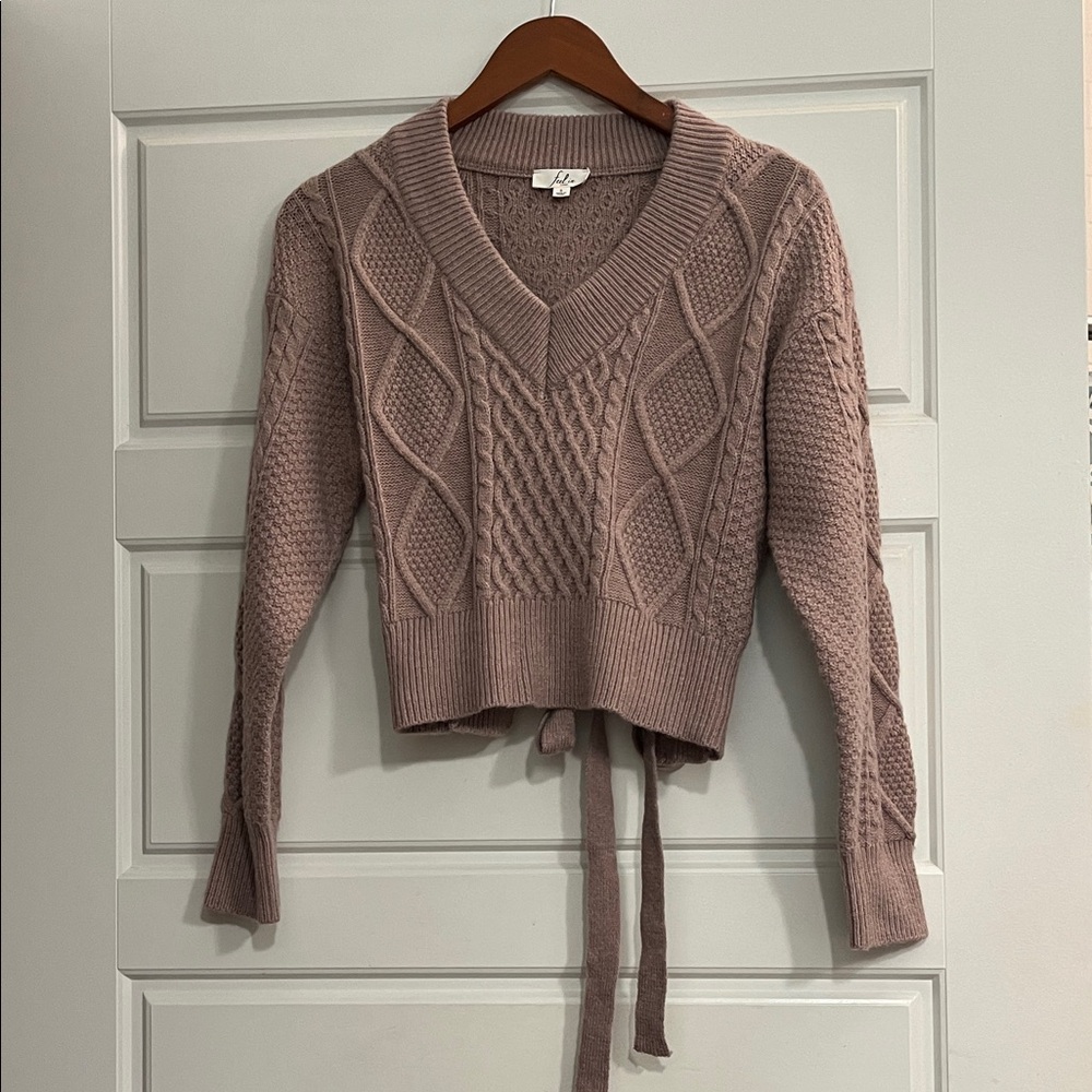 Feel In Apparel dusty rose cable knit peekaboo tie back sweater Size Small